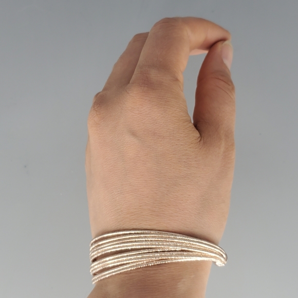 Rose Gold-tone Circle Dangle Drop Earrings + Bracelet Set - Picture 6 of 8